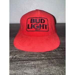 Vintage Bud Light Corduroy Rope Snapback Hat — Red/Black Beer Logo OSFA